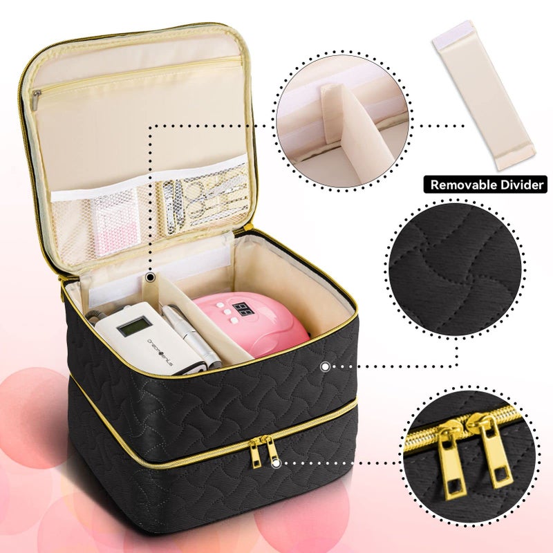 DreamGenius Nail Polish Organizer Case Holds 42 Bottles (15ml/0.5 fl.oz)  Double-Layer Nail Polish Storage with Adjustable Dividers  Portable Nail Polish Bag for Nail Gel Nail Lamp and Manicure Tools  Black - Image 2